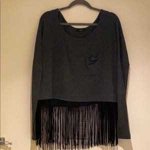 Gray fringe sweater